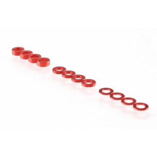 RUDDOG 3mm Washer Set Red (0.5mm/1.0mm/2.0mm)