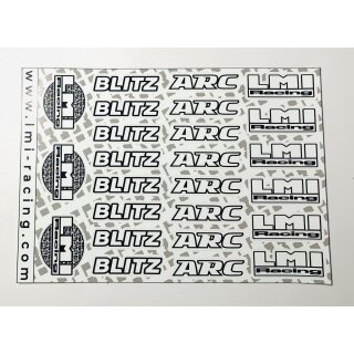 A5 geplottete ARC / Blitz / LMI Racing Sticker weiß / schwarz