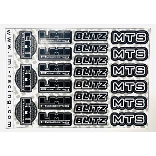 A5 geplottete MTS / Blitz / LMI Racing Sticker schwarz / weiß