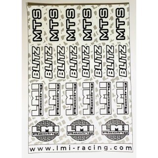 A5 geplottete MTS / Blitz / LMI Racing Sticker weiß / schwarz