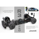 R3 &quot;Profi&quot;  Gun Metal Edition Carbon Mittelmotor Tourenwagen - V2 + Blitz TCN Karosse